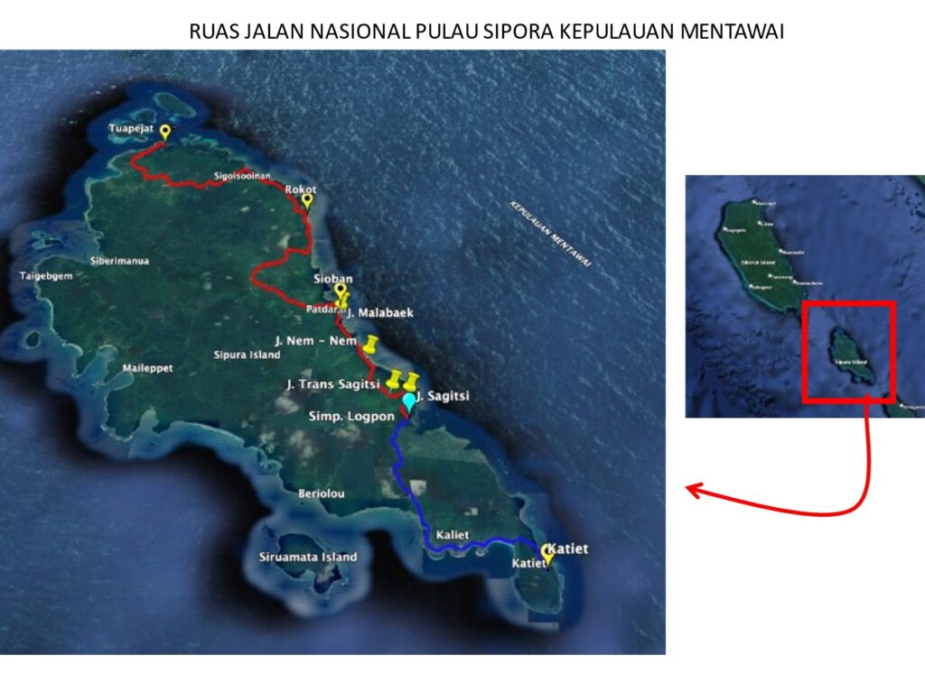 Ruas jalan nasional Pulau Sipora, Kepulauan Mentawai, Sumatera Barat. (Foto: BPJN Sumbar)