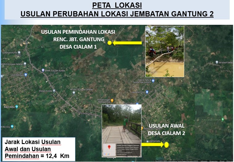 Peta lokasi Jembatan Cialam Konawe Selatan. | Dok. BPJN Sulawesi Tenggara