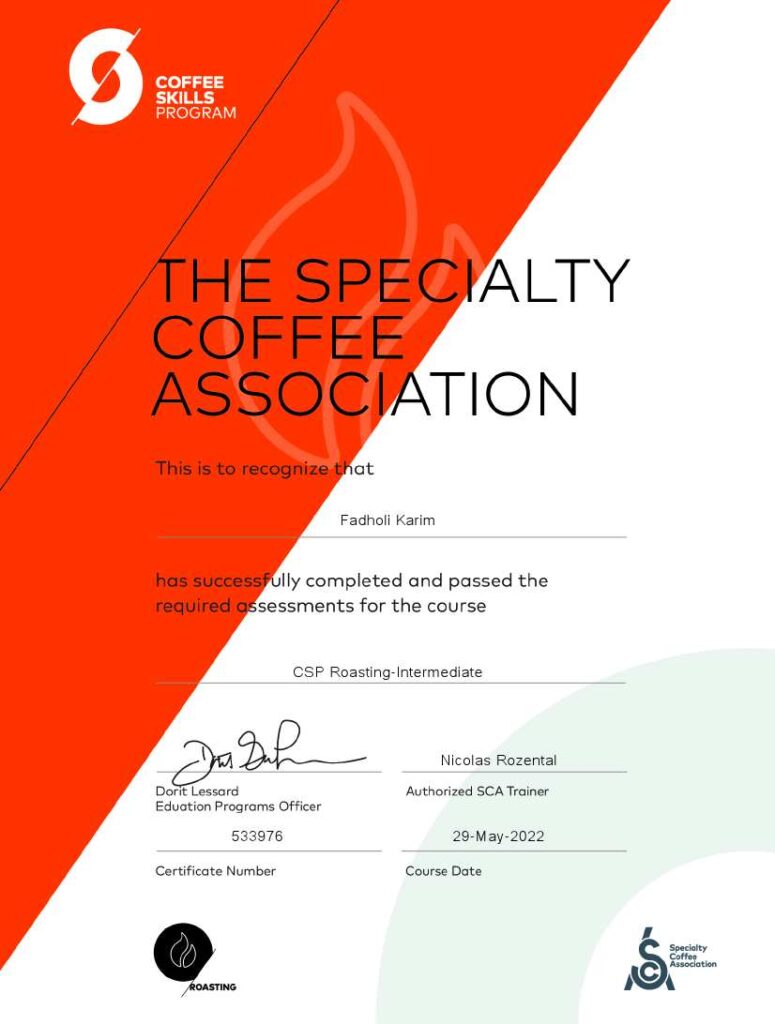 Sertifikat keahlian Roasting Fadholi Karim. | Dok. pribadi