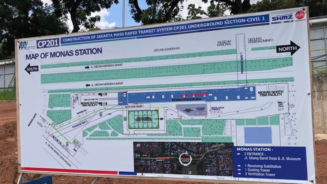 Peta Stasiun MRT Monas. Proyek MRT Proyek pembangunan MRT Jakarta Fase 2 yang membentang sepanjang 11,8 kilometer (km) di kawasan Bundaran HI hingga Ancol Barat memang terus dikebut pengerjaan. Foto diambil, Kamis (25/1/2024). |Lintas/Rochimawati